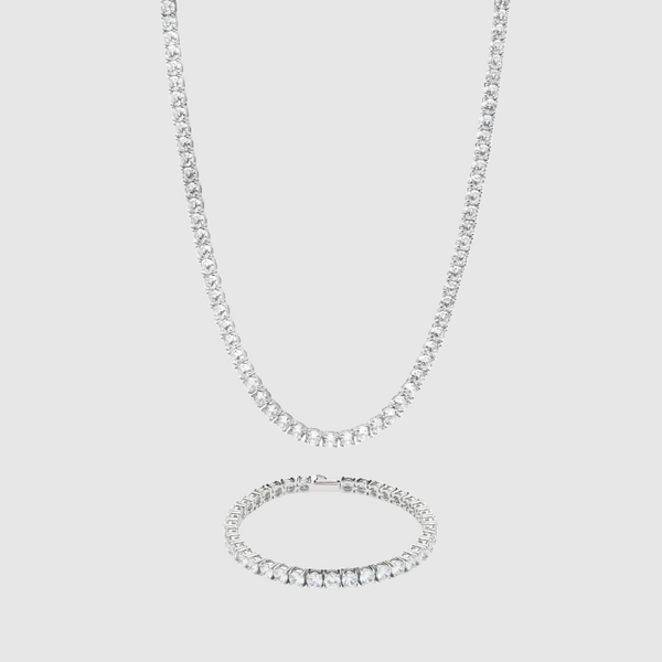 5mm Tennis Chain + Bracelet Bundle - White Gold