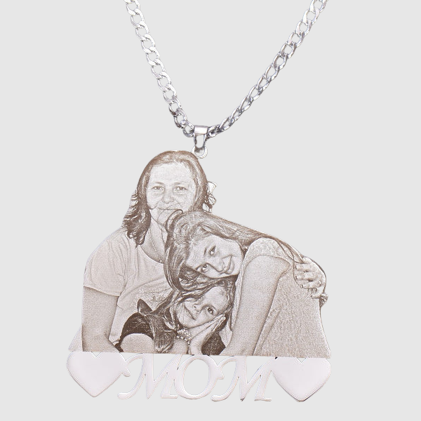 Custom Photo Engraved Pendant - White Gold