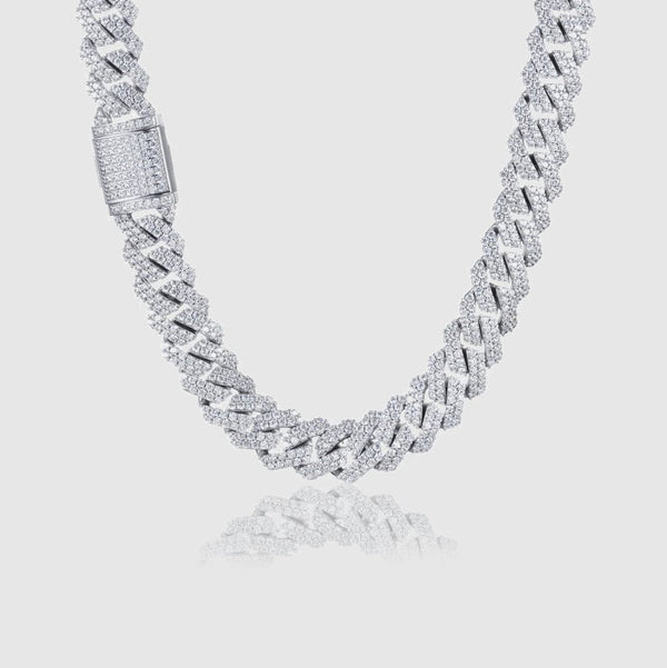 DIAMOND PRONG CUBAN CHAIN 14MM - White Gold