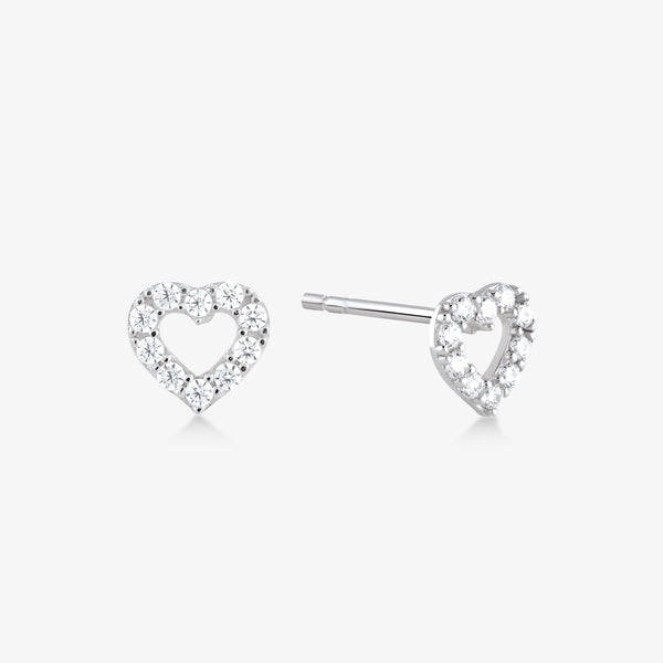 Outline Stud Heart Earring - White Gold