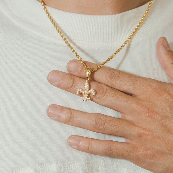 Iced Fleur-de-lis Pendant - Gold