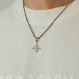 Iced Fleur-de-lis Pendant - White Gold