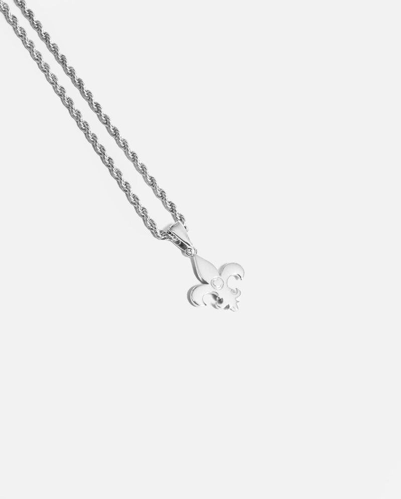 Iced Fleur-de-lis Pendant - White Gold