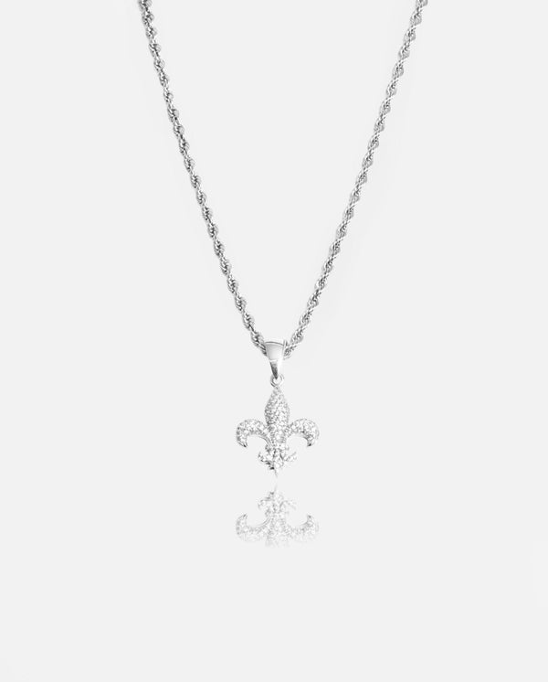 Iced Fleur-de-lis Pendant - White Gold