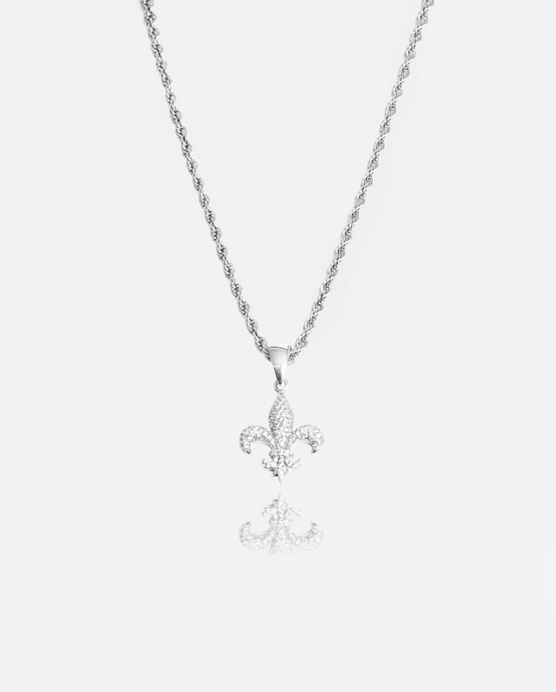 Iced Fleur-de-lis Pendant - White Gold