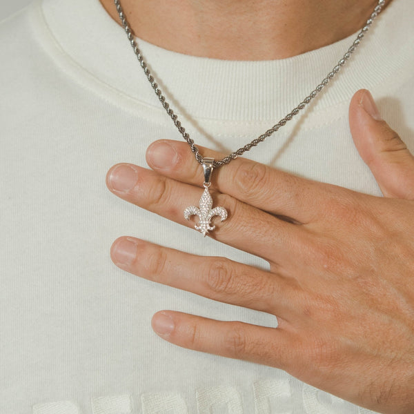 Iced Fleur-de-lis Pendant - White Gold