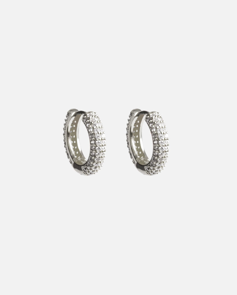 Iced Hoop Earrings  - White Gold