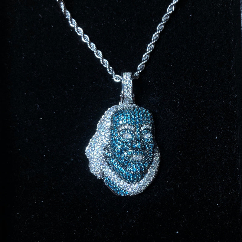 Iced Blue Benjamin Pendant - White Gold