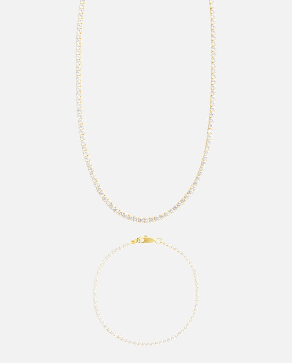 Micro Tennis Chain + Bracelet Bundle - Gold