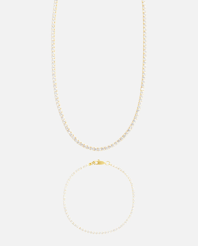 Micro Tennis Chain + Bracelet Bundle - Gold