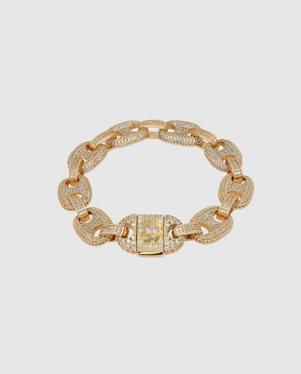 12mm Iced Mariner Link Bracelet - Gold