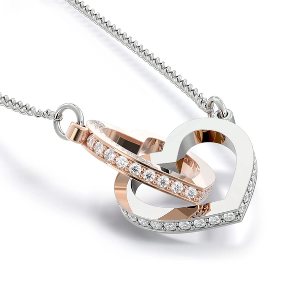 Interlocking Heart Necklace - White Gold & Rose Gold